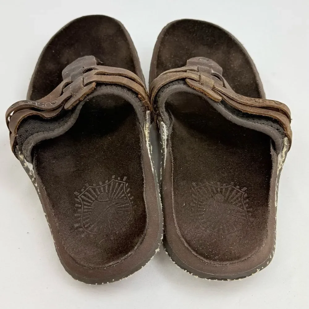 Cushe MANUKA Brown Leather Woven Upper Thong Toe Slip on Flipflop Sandals